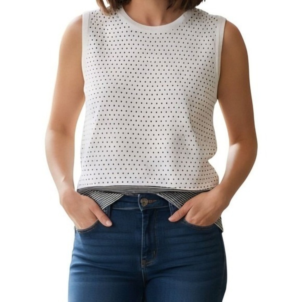 Anne Klein Polka Dot Tank Top PM Petite Medium Striped Sleeveless Classic